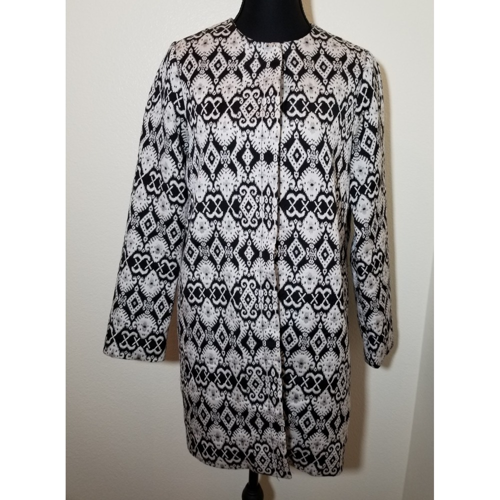 Forever 21 Exclusive Womens Small Black White Tribal Long Jacket Retro Boho City